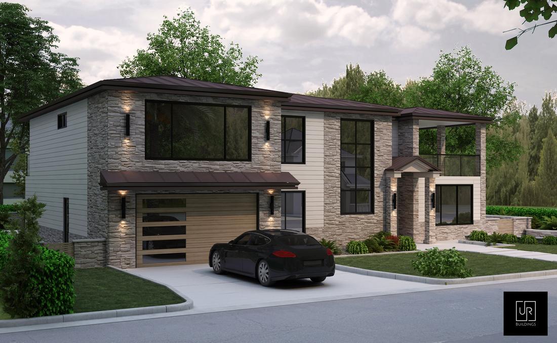 Second-story addition rendering, front view, bronze roof option
